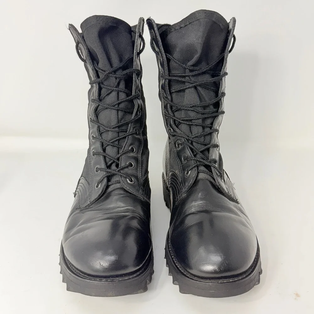 Military Surplus Black Leather Canvas Ripple Sole Tactical Combat Boots 8W